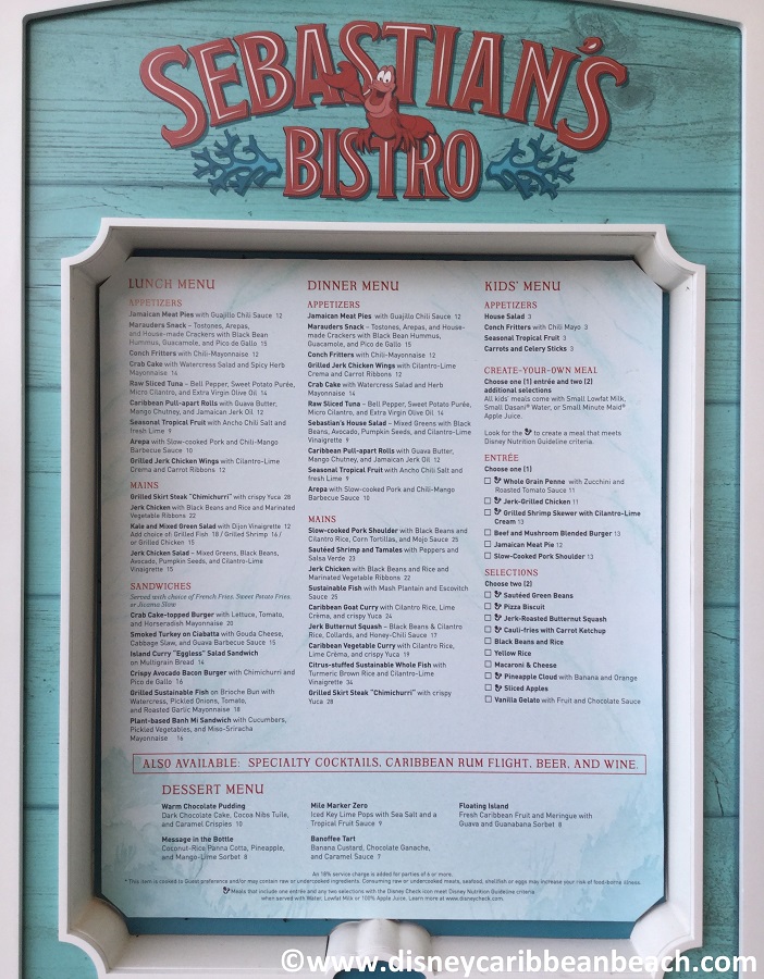 bistro sebastian menu caribbean resort beach